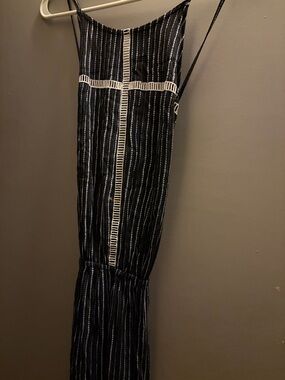 Striped Black & White Crochet-Trim Jumpsuit